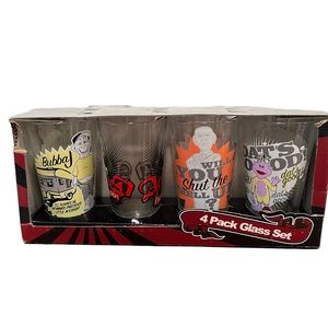RARE Jeff Dunham 4 Pack Glass Set NEW. Walter Bubba J Achmed Peanut
